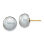 14K 10-11mm Grey Button FW Cultured Pearl Stud Post Earrings