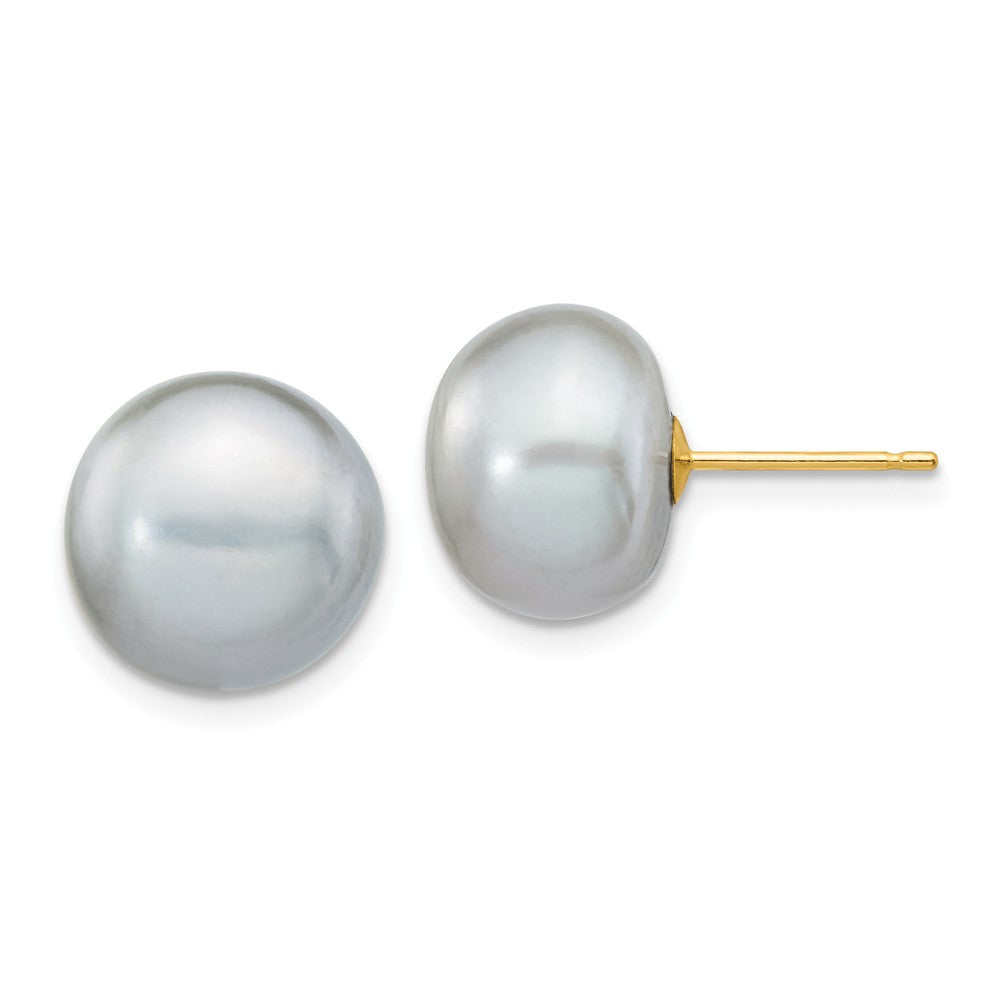 14K 10-11mm Grey Button FW Cultured Pearl Stud Post Earrings