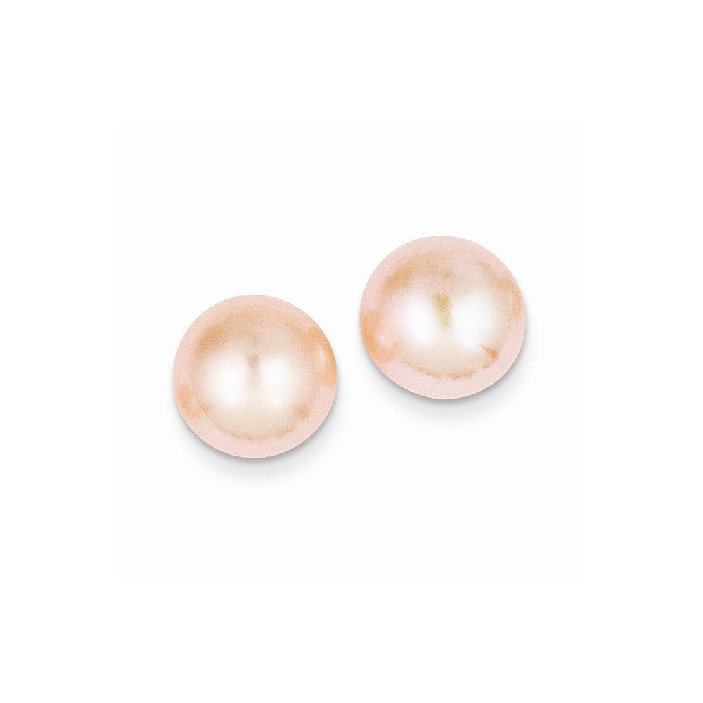 14k 10-11mm Pink Button FW Cultured Pearl Stud Post Earrings