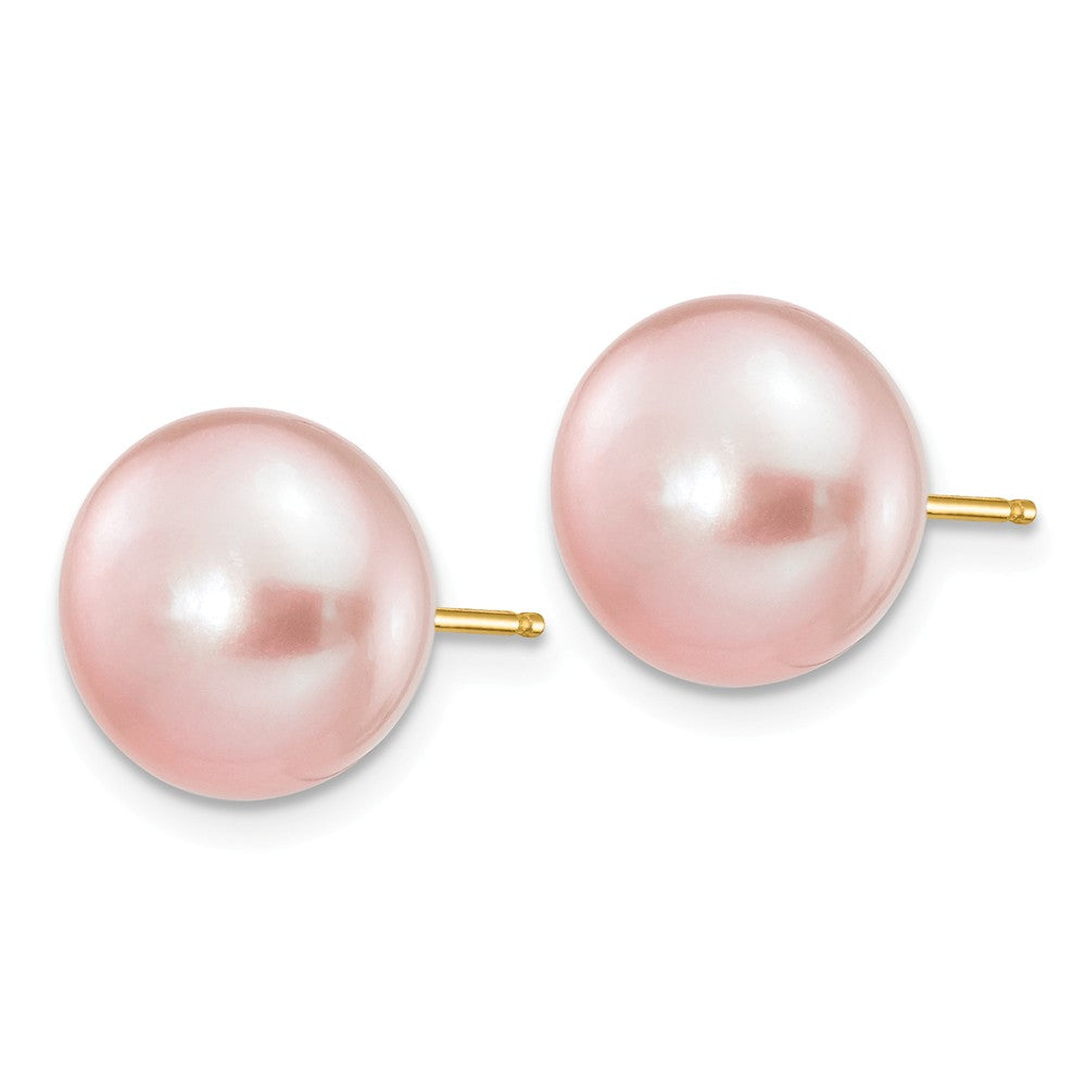 14K 10-11mm Purple Button Freshwater Cultured Pearl Stud Post Earrings Secondary image