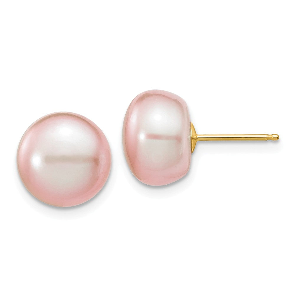 14K 10-11mm Purple Button Freshwater Cultured Pearl Stud Post Earrings Main image