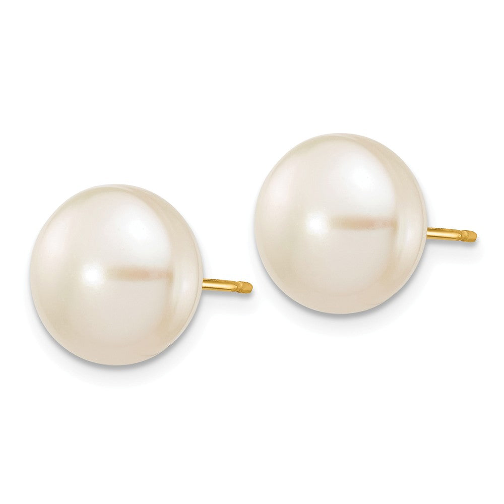 14K 10-11mm White Button Freshwater Cultured Pearl Stud Post Earrings