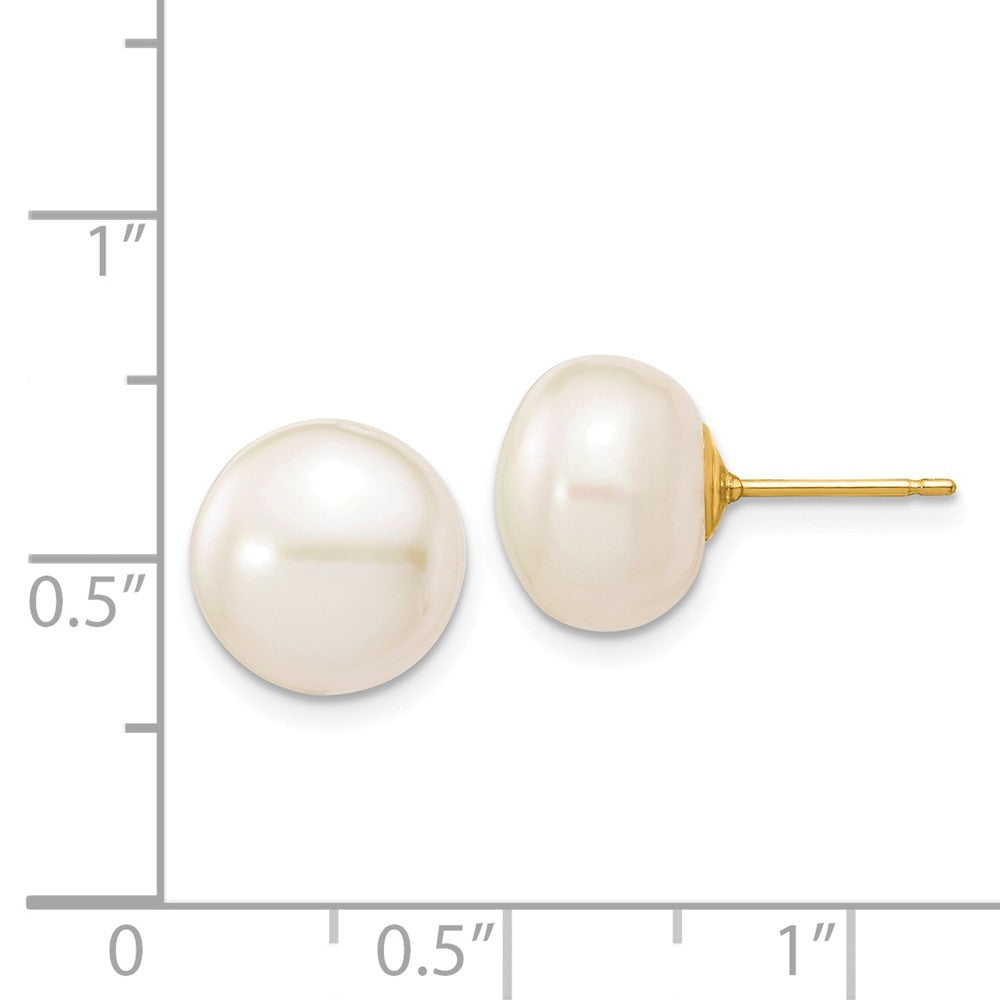 14k 10-11mm White Button Freshwater Cultured Pearl Stud Post Earrings
