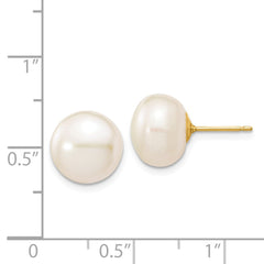 14k 10-11mm White Button Freshwater Cultured Pearl Stud Post Earrings