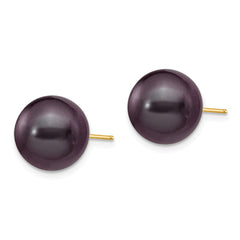 14K 10-11mm Black Round Freshwater Cultured Pearl Stud Post Earrings