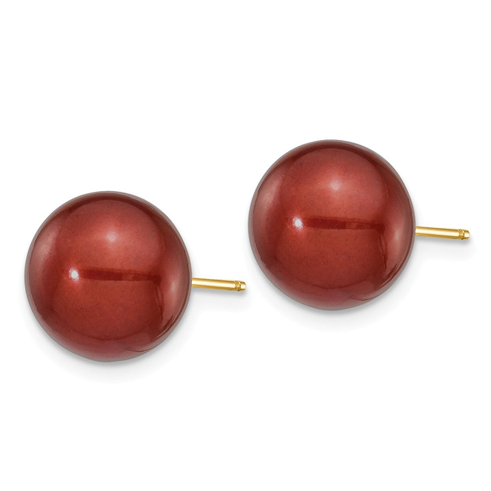 14K 10-11mm Coffee Round Freshwater Cultured Pearl Stud Post Earrings Secondary image