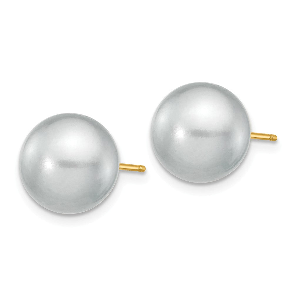 14K 10-11mm Grey Round Freshwater Cultured Pearl Stud Post Earrings Secondary image