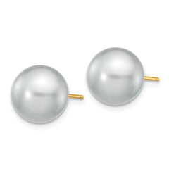 14K 10-11mm Grey Round Freshwater Cultured Pearl Stud Post Earrings