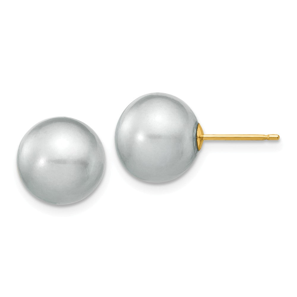 14K 10-11mm Grey Round Freshwater Cultured Pearl Stud Post Earrings