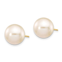 14K 10-11mm White Round Freshwater Cultured Pearl Stud Post Earrings