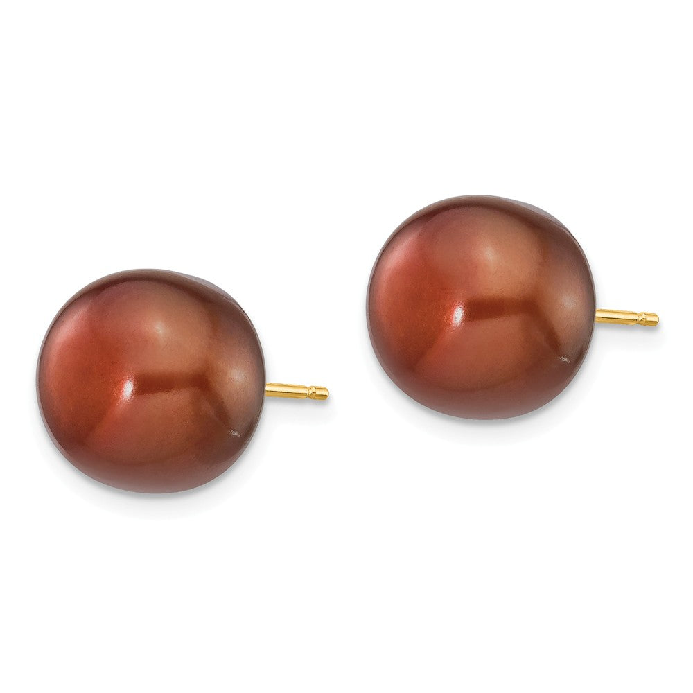 14K 11-12mm Coffee Button Freshwater Cultured Pearl Stud Post Earrings Secondary image