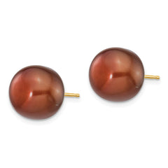 14K 11-12mm Coffee Button Freshwater Cultured Pearl Stud Post Earrings