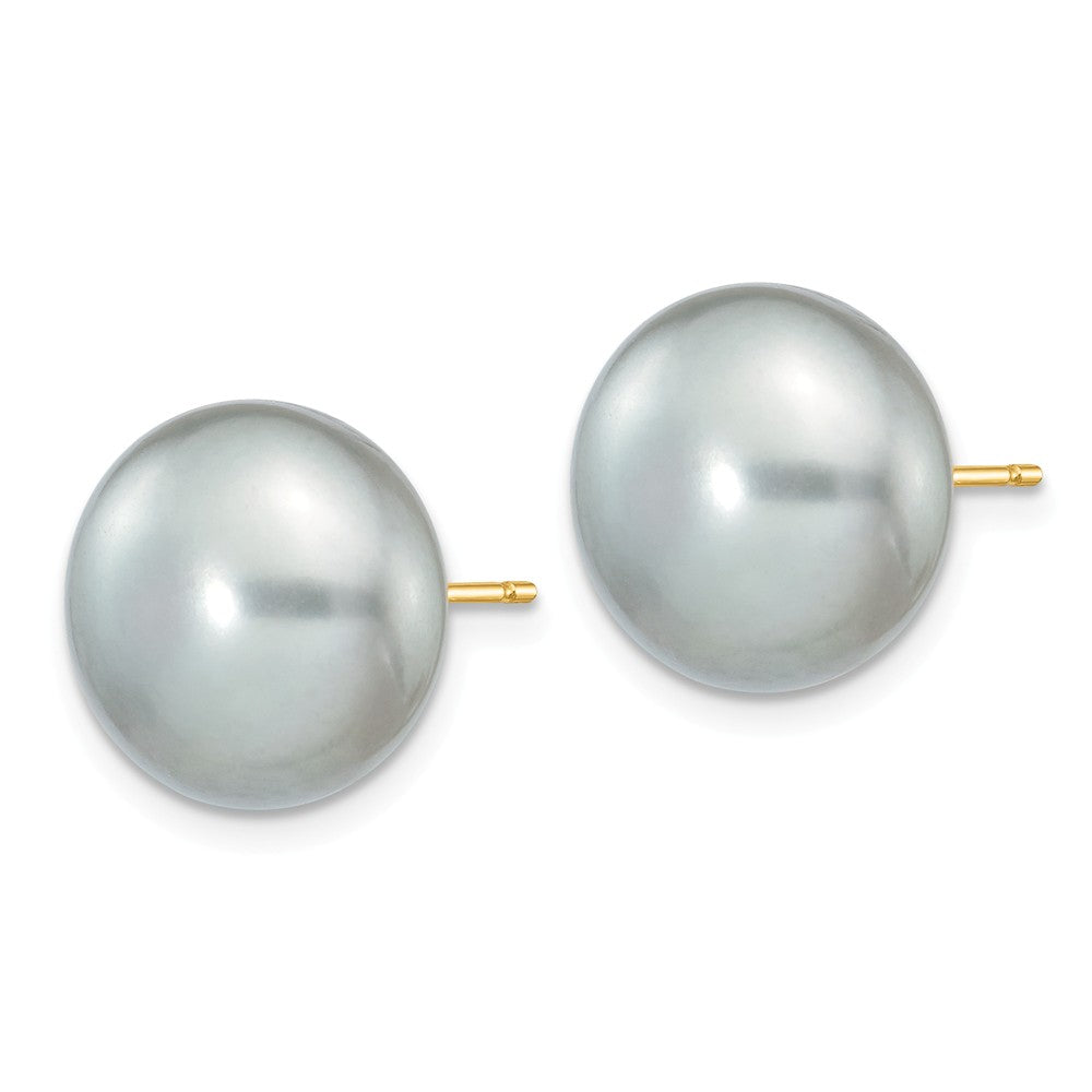 14K 11-12mm Grey Button FW Cultured Pearl Stud Post Earrings Secondary image