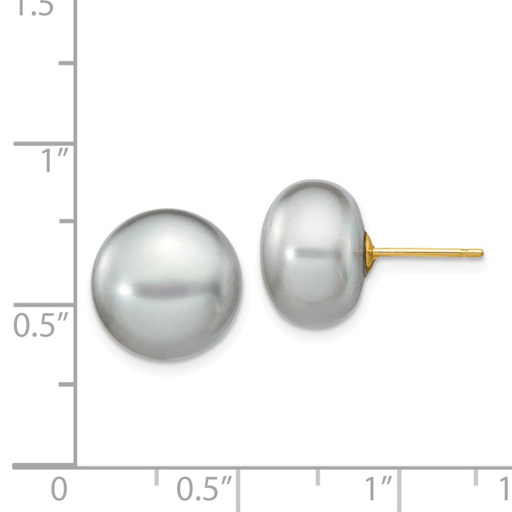 14k 11-12mm Grey Button FW Cultured Pearl Stud Post Earrings