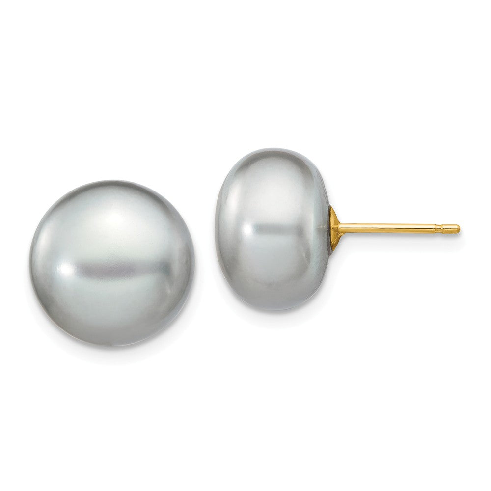 14K 11-12mm Grey Button FW Cultured Pearl Stud Post Earrings Main image