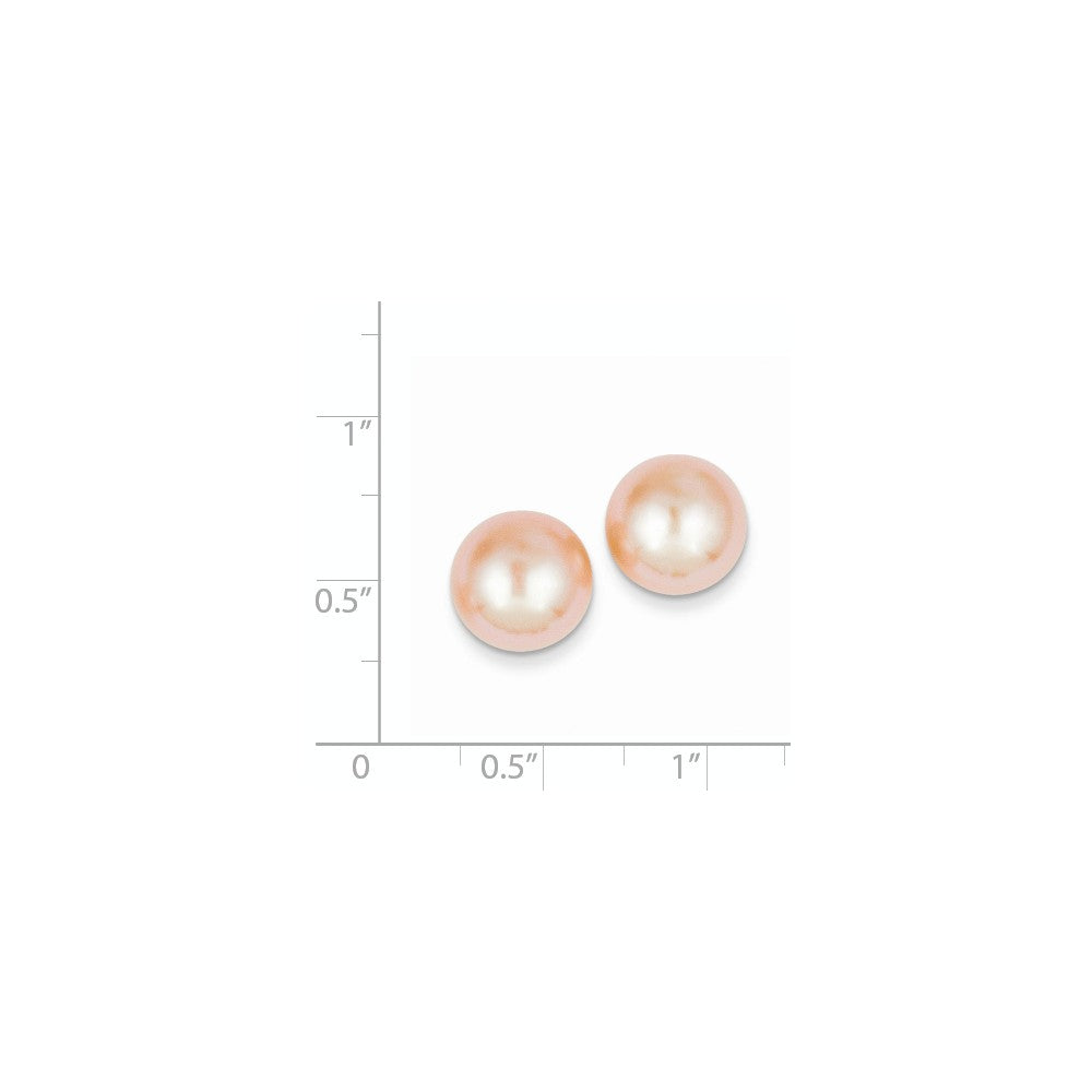 14K 11-12mm Pink Button FW Cultured Pearl Stud Post Earrings Secondary image