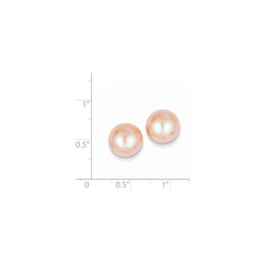 14k 11-12mm Pink Button FW Cultured Pearl Stud Post Earrings