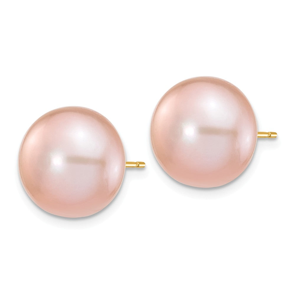 14K 11-12mm Purple Button Freshwater Cultured Pearl Stud Post Earrings Secondary image