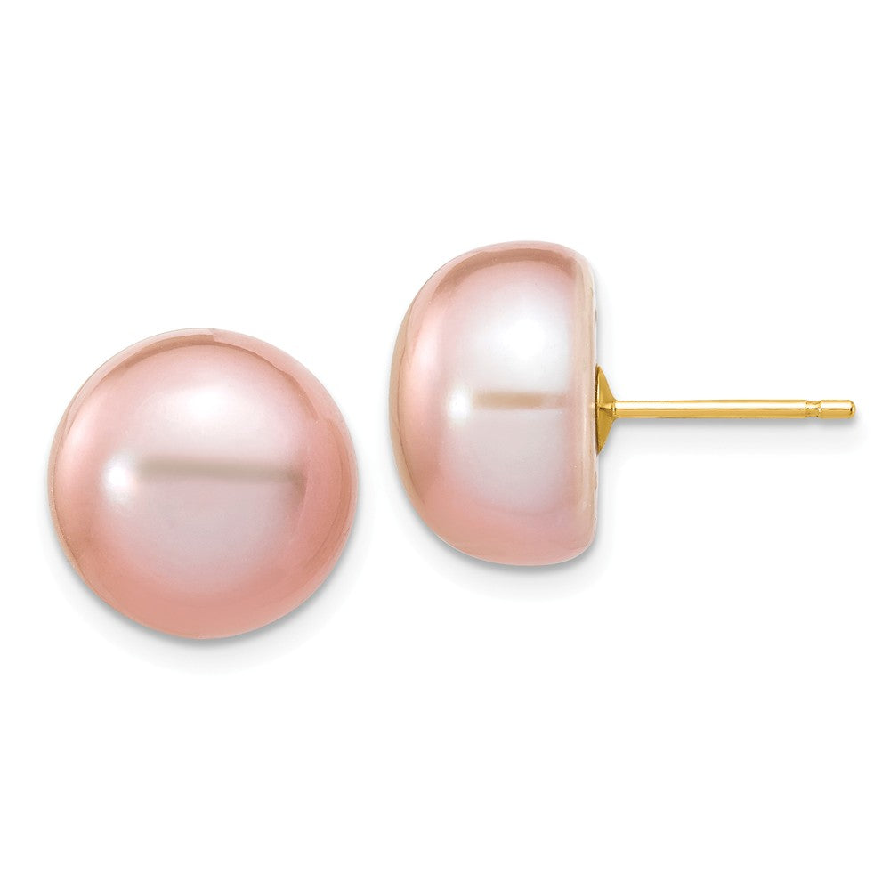 14K 11-12mm Purple Button Freshwater Cultured Pearl Stud Post Earrings