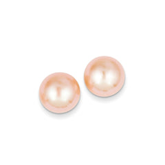 14K 11-12mm Pink Button FW Cultured Pearl Stud Post Earrings