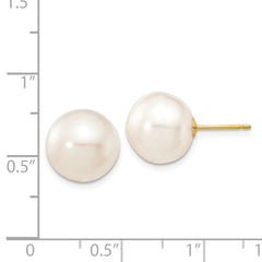 14k 11-12mm White Button Freshwater Cultured Pearl Stud Post Earrings