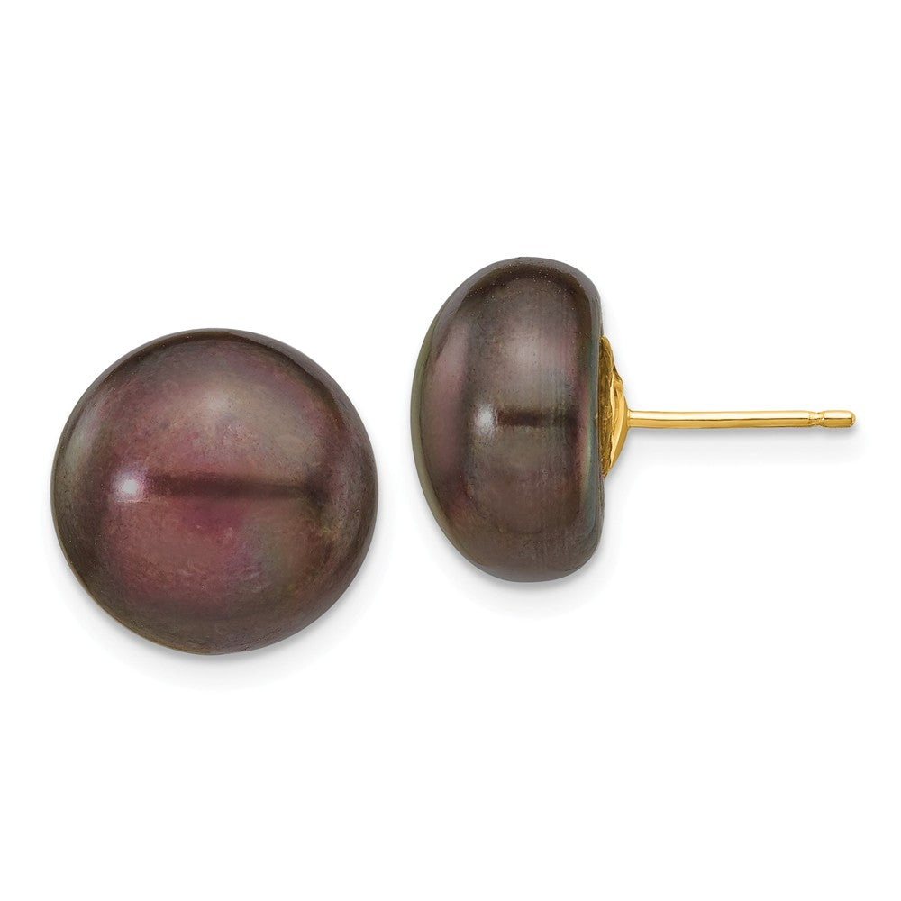 14K 12-13mm Black Button FW Cultured Pearl Stud Post Earrings Main image