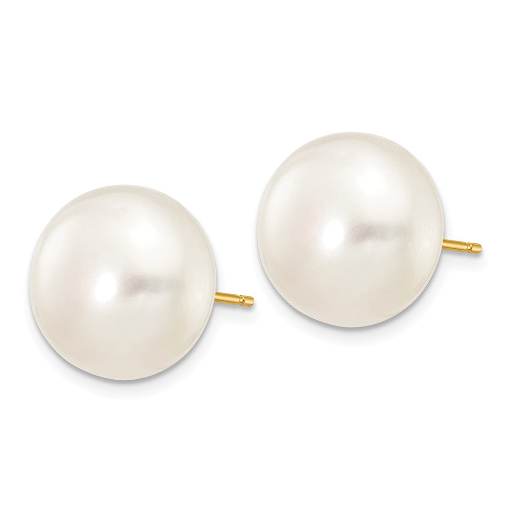 14K 12-13mm White Button Freshwater Cultured Pearl Stud Post Earrings Secondary image