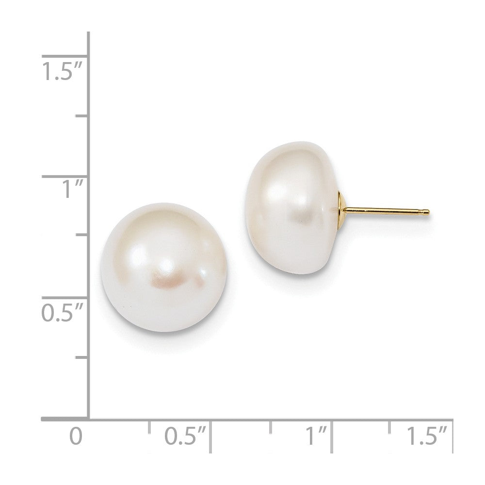 14K 13-14mm White Button Freshwater Cultured Pearl Post Earrings Secondary image