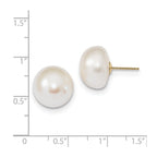14k 13-14mm White Button Freshwater Cultured Pearl Post Earrings
