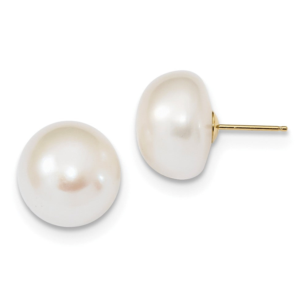 14K 13-14mm White Button Freshwater Cultured Pearl Post Earrings Main image