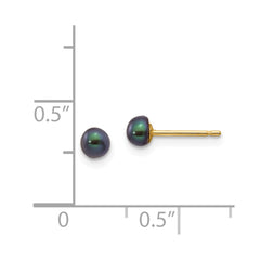 14k 3-4mm Black Button FW Cultured Pearl Stud Post Earrings