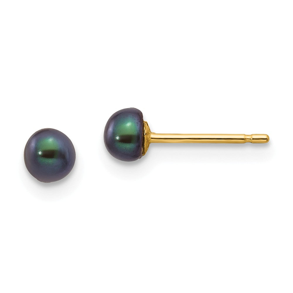 14K 3-4mm Black Button FW Cultured Pearl Stud Post Earrings Main image