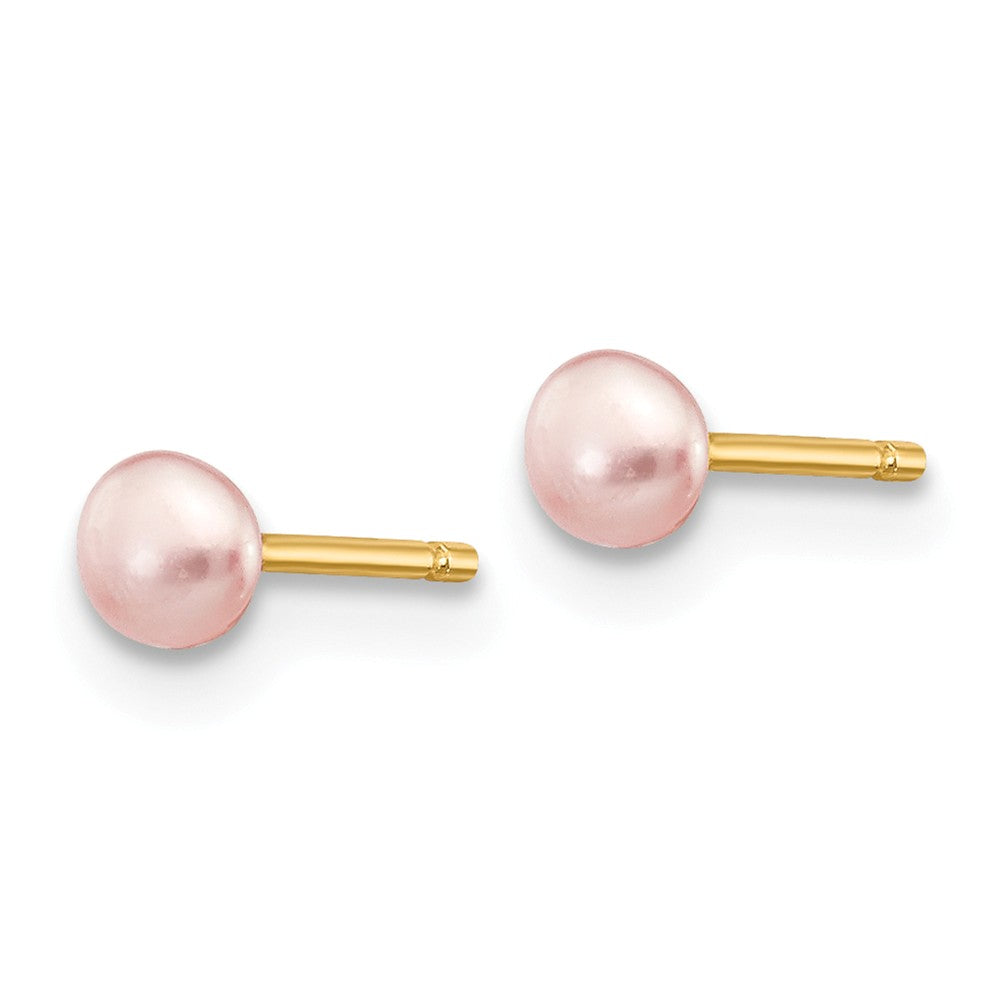 14K 3-4mm Pink Button FW Cultured Pearl Stud Post Earrings