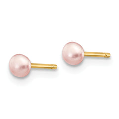 14K 3-4mm Pink Button FW Cultured Pearl Stud Post Earrings