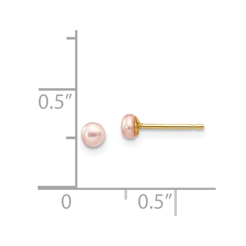 14k 3-4mm Pink Button FW Cultured Pearl Stud Post Earrings