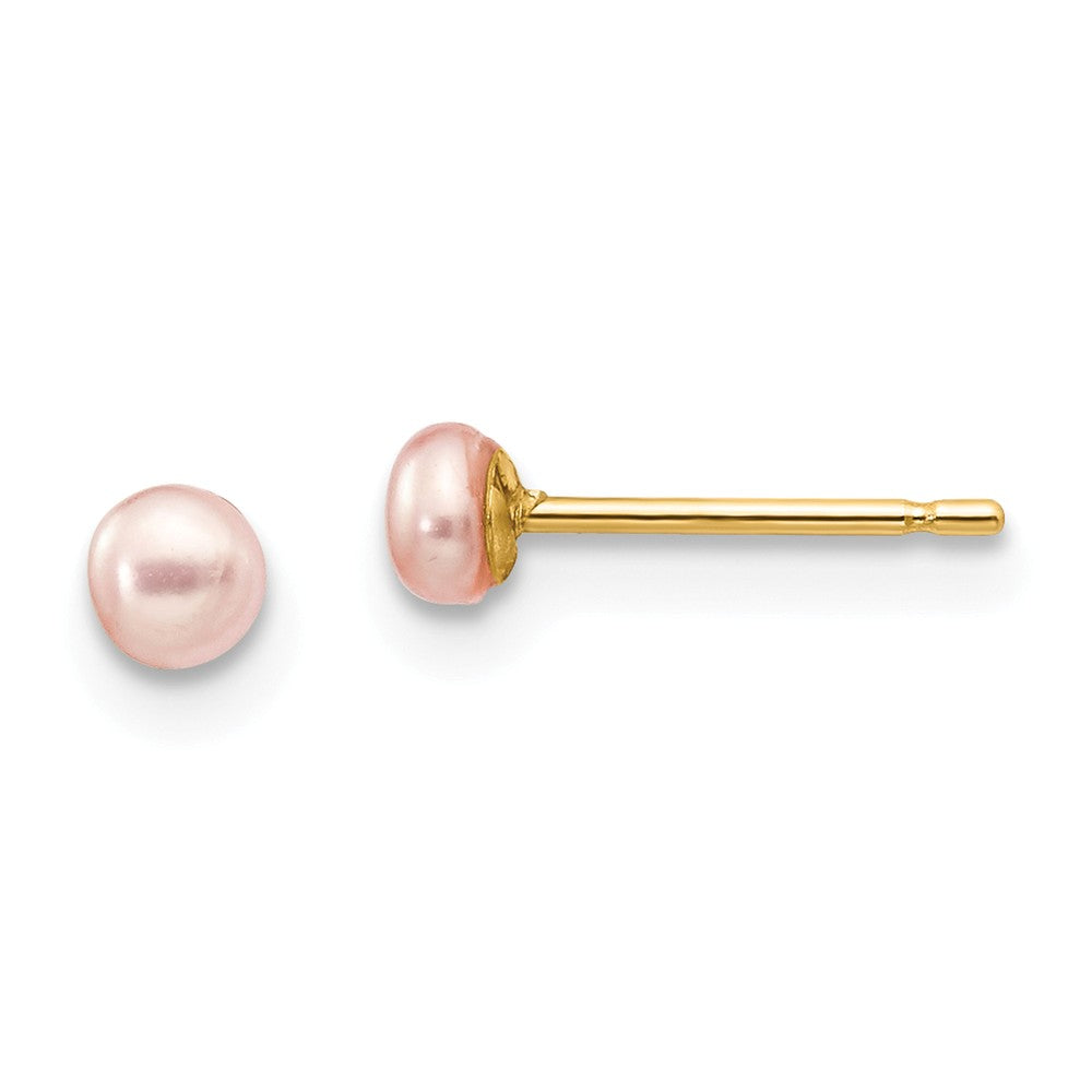 14K 3-4mm Pink Button FW Cultured Pearl Stud Post Earrings Main image