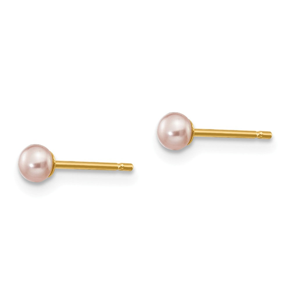 14K 3-4mm Purple Button Freshwater Cultured Pearl Stud Post Earrings Secondary image