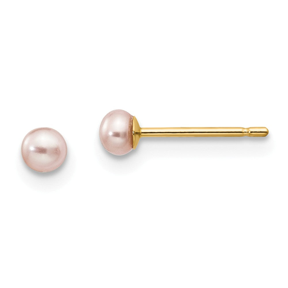 14K 3-4mm Purple Button Freshwater Cultured Pearl Stud Post Earrings Main image
