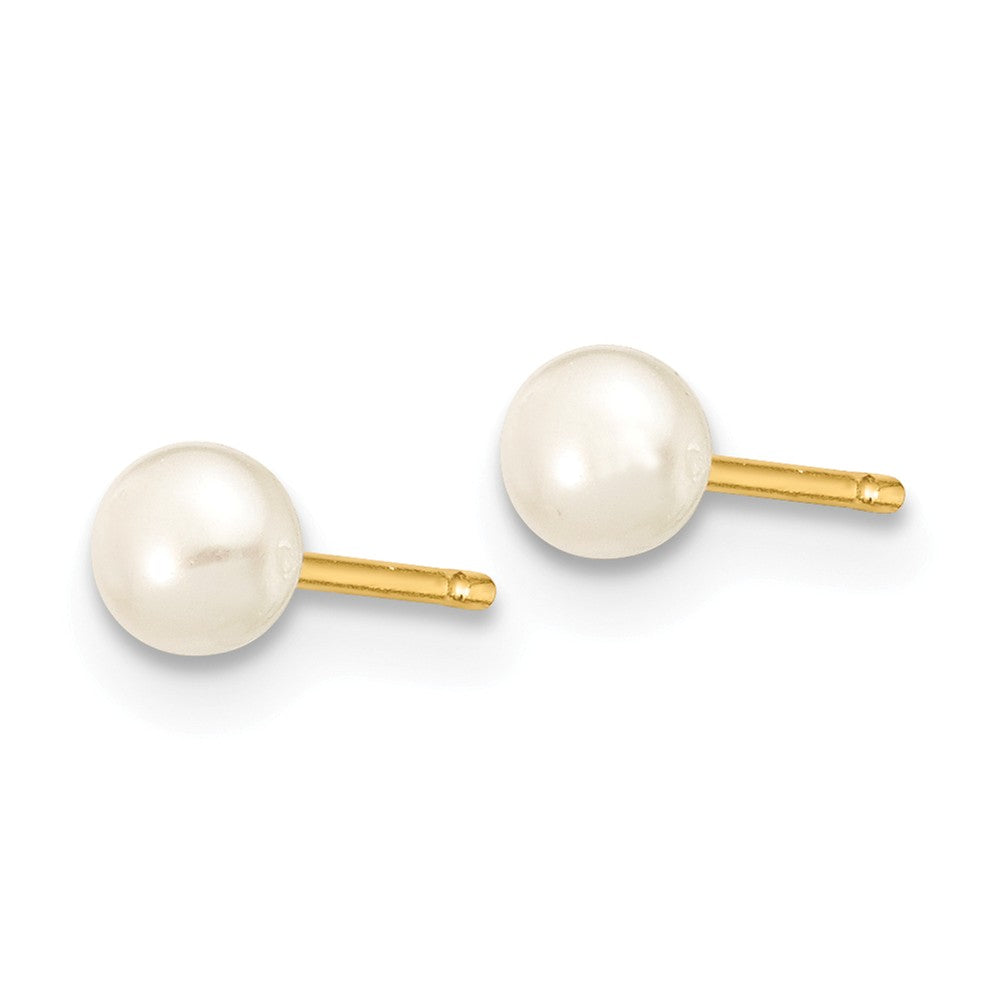 14K 3-4mm White Button Freshwater Cultured Pearl Stud Post Earrings