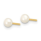14K 3-4mm White Button Freshwater Cultured Pearl Stud Post Earrings