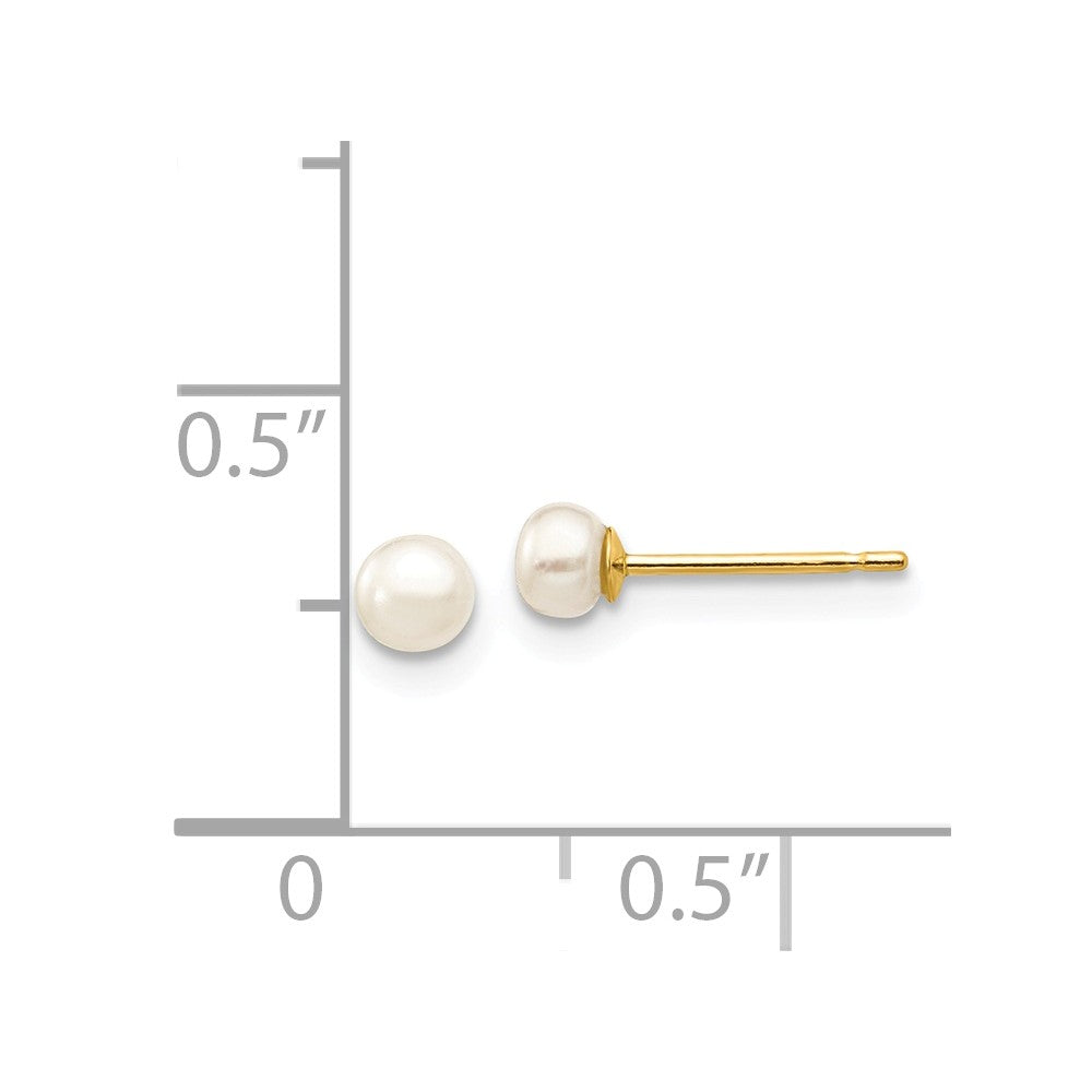 14k 3-4mm White Button Freshwater Cultured Pearl Stud Post Earrings