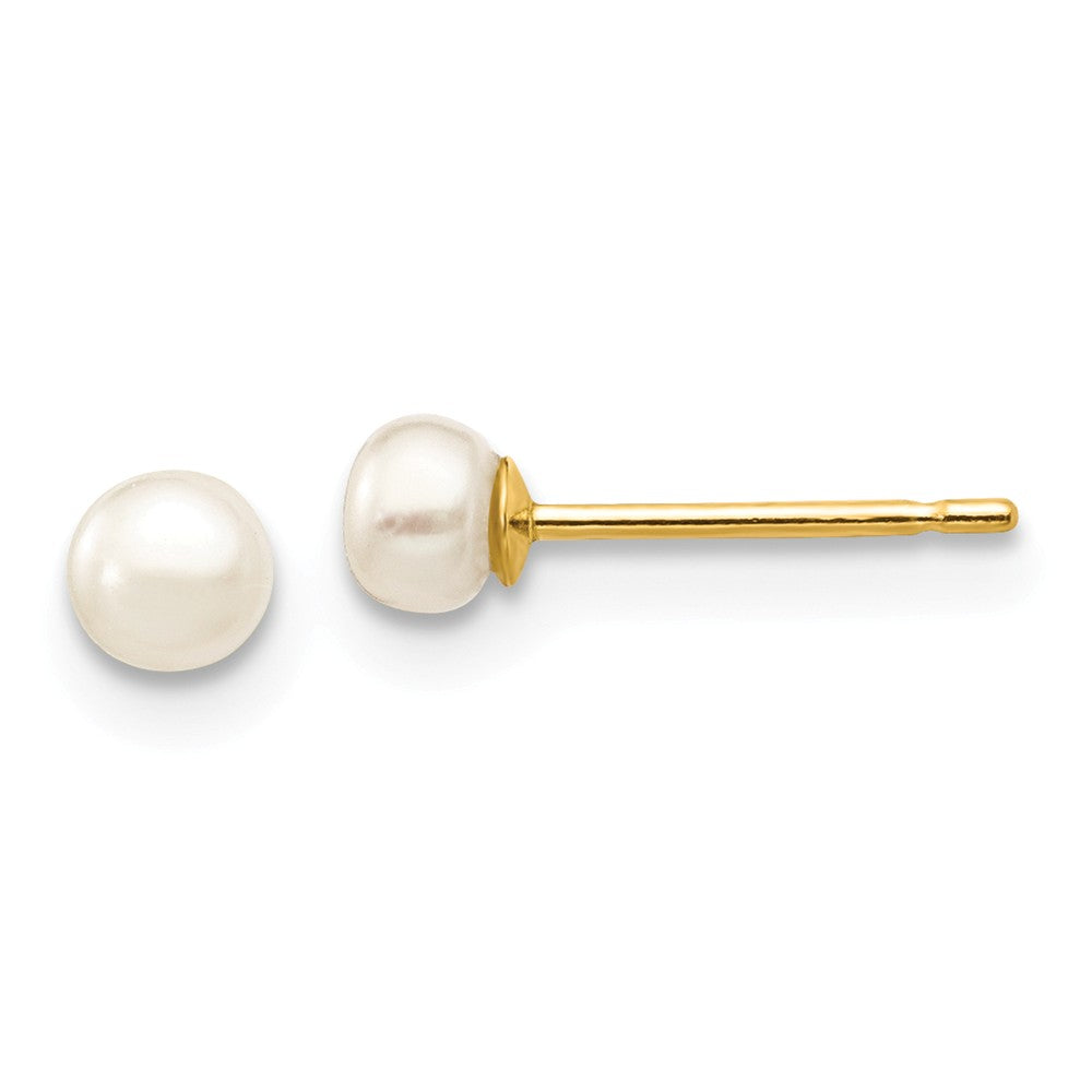 14K 3-4mm White Button Freshwater Cultured Pearl Stud Post Earrings Main image