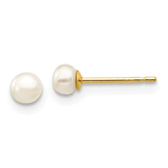 14K 3-4mm White Button Freshwater Cultured Pearl Stud Post Earrings