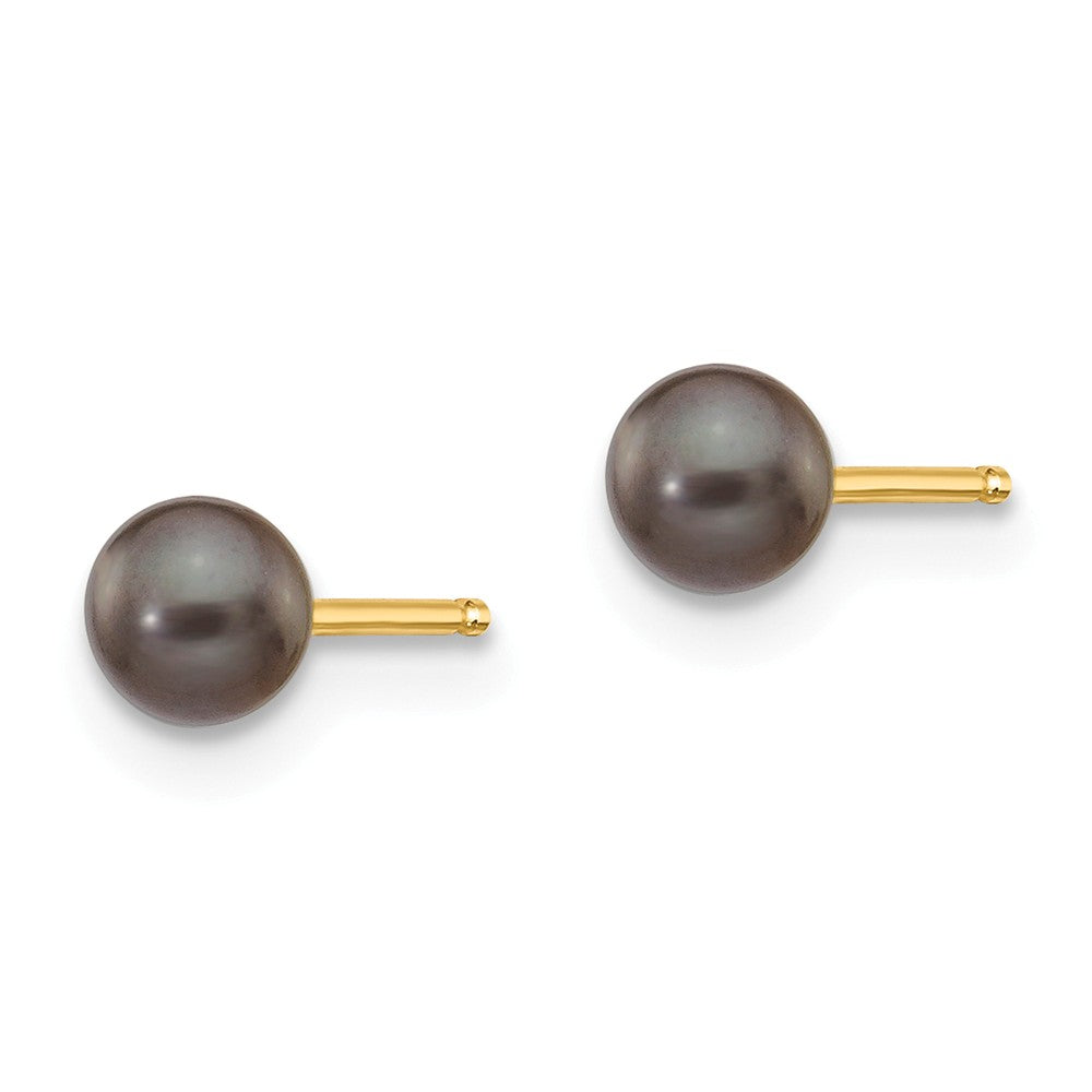 14K 3-4mm Black Round Freshwater Cultured Pearl Stud Post Earrings