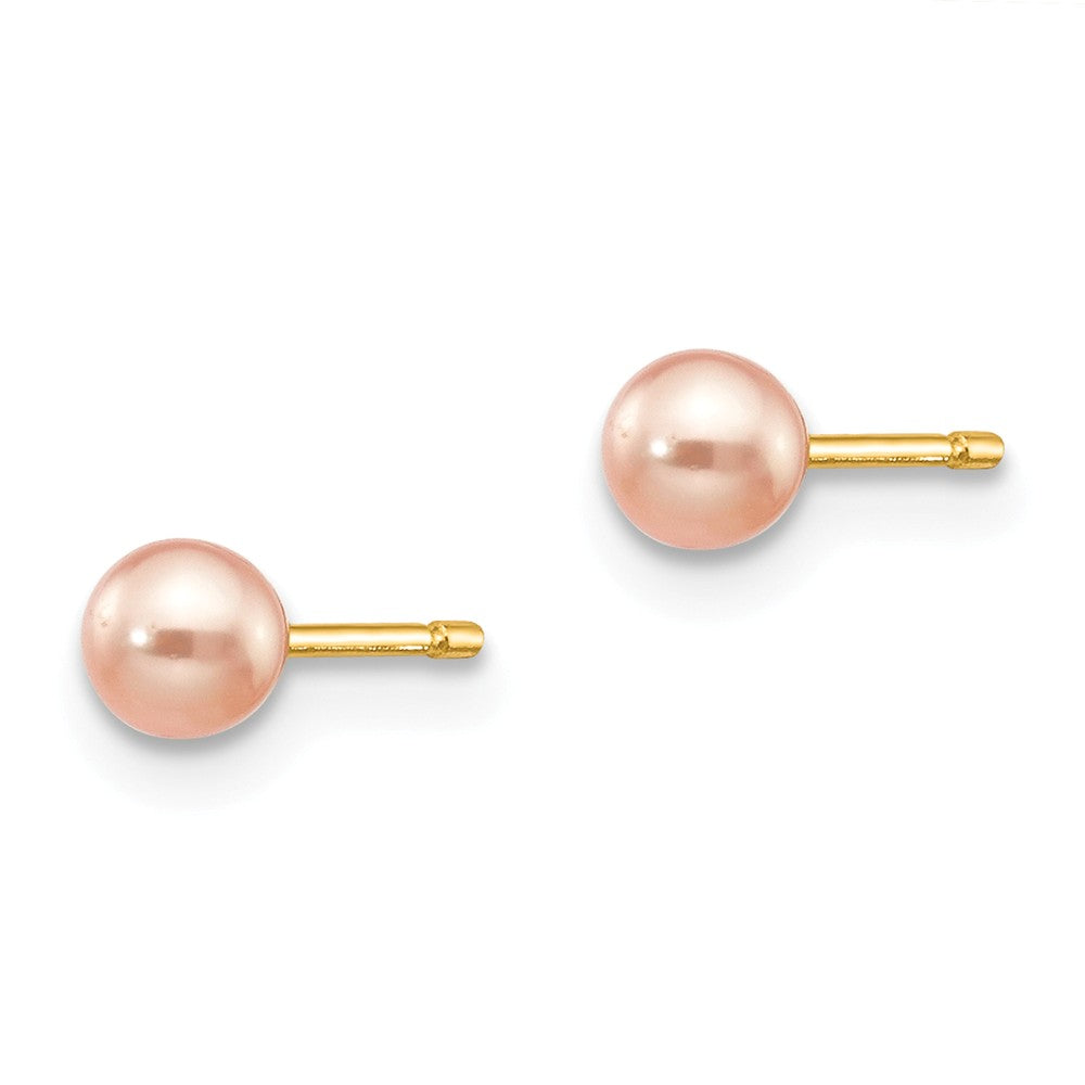 14K 3-4mm Pink Round Freshwater Cultured Pearl Stud Post Earrings Secondary image