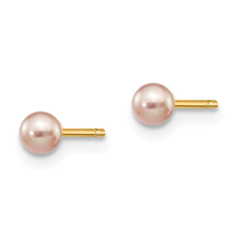 14K 3-4mm Purple Round Freshwater Cultured Pearl Stud Post Earrings Secondary image