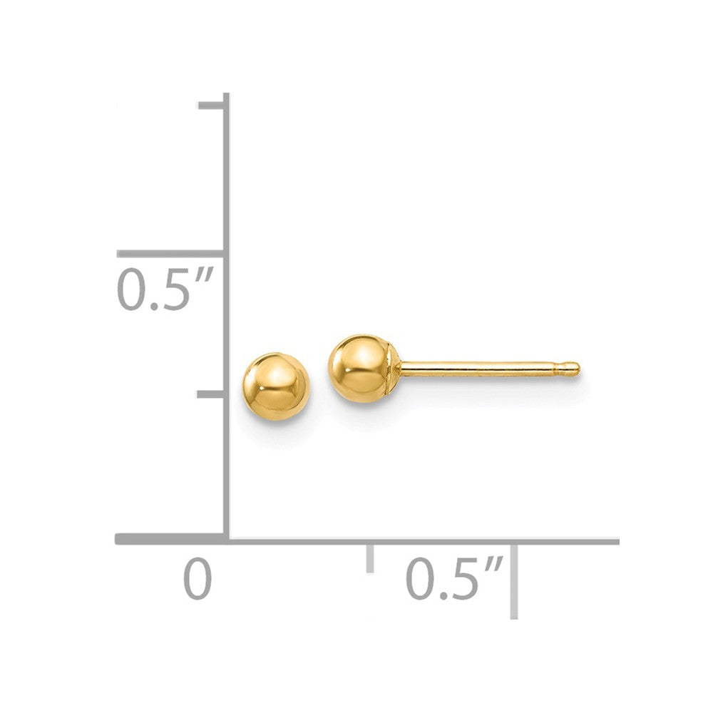 Polished Ball Stud Earrings in 14K Yellow Gold, 3mm Secondary image