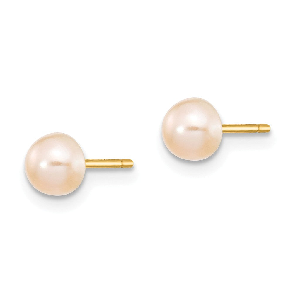 14K 4-5mm Pink FW Cultured Button Pearl Stud Post Earrings Secondary image