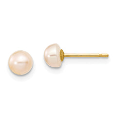 14K 4-5mm Pink FW Cultured Button Pearl Stud Post Earrings