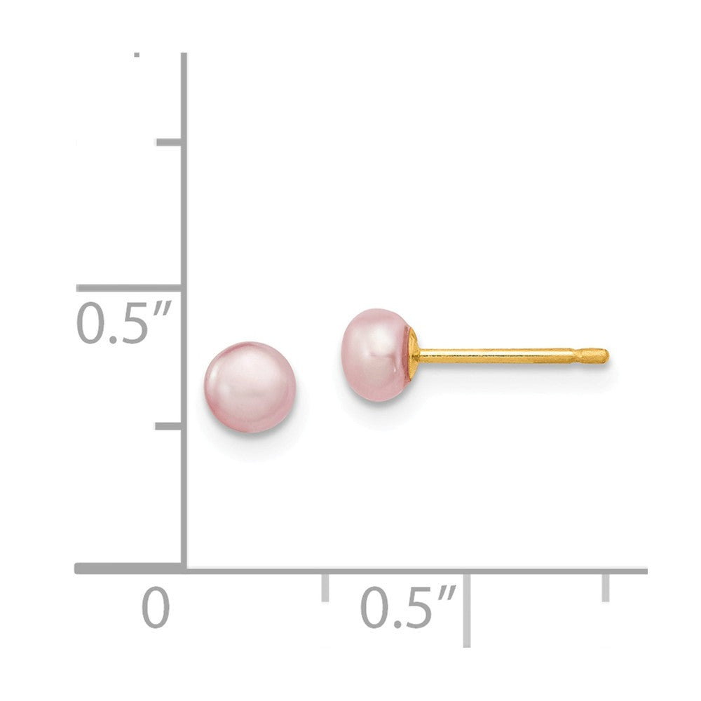 14K 4-5mm Purple Freshwater Cultured Button Pearl Stud Post Earrings Secondary image